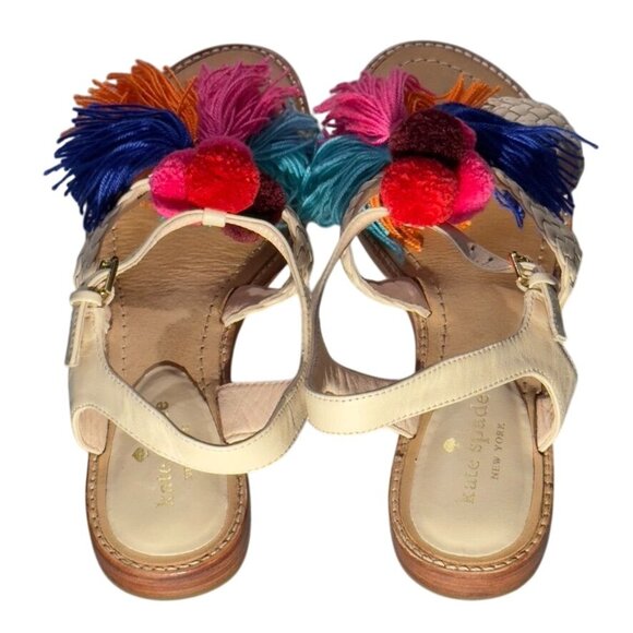 KATE SPADE New York Sunset Women's Sandals Beige Leather Woven Tassel Size 7M - Picture 7 of 16